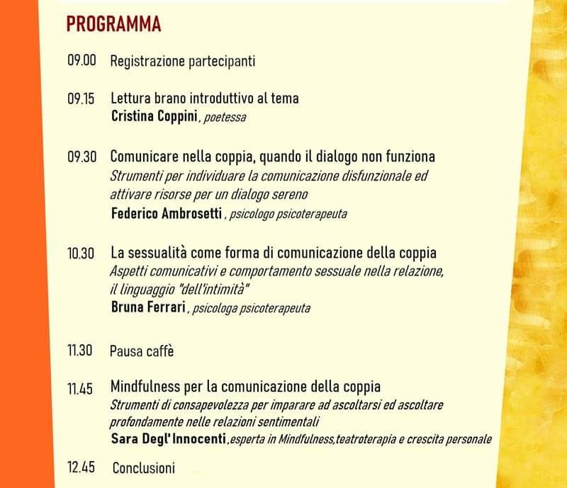 La comunicazione nella coppia - parole e gesti per una dimensione serena nelle relazioni sentimentali - Pisa - Stazione Leopolda - radio incontro - Federico Ambrosetti - Bruna Ferrari - Sara Degl'Innocenti - Mindfulness 